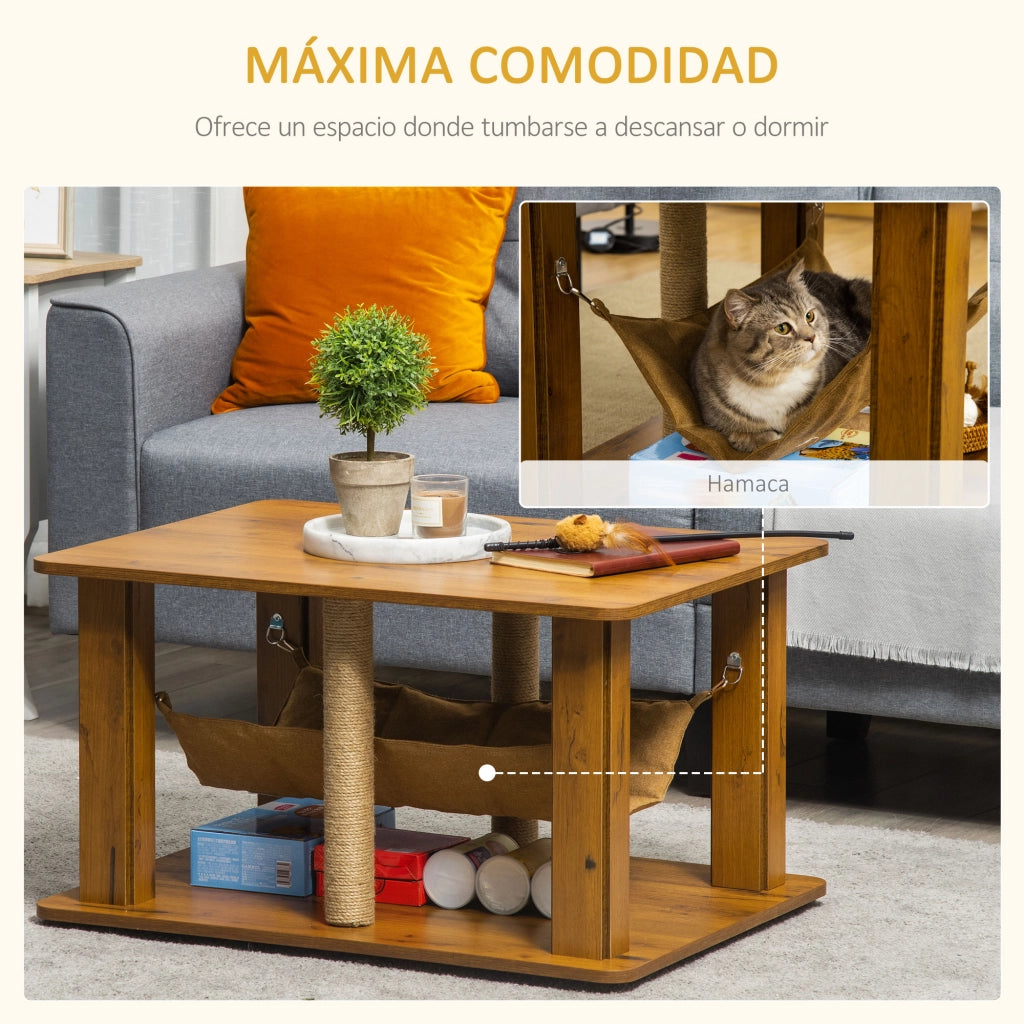 Tavolino per Gatti con 2 Posti Graffi e Ripiano ¨C Zephmum ¨C 79x59x45,5 cm Marrone