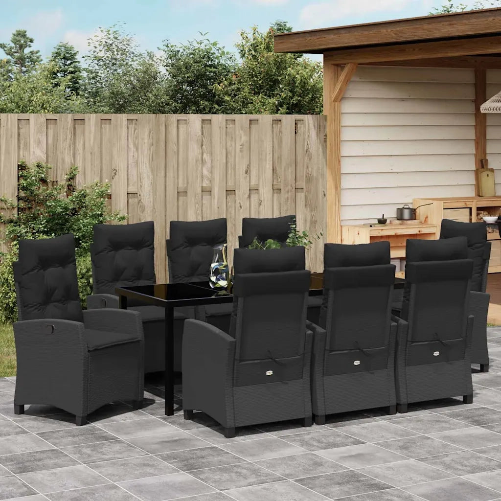 Set da Pranzo per Giardino con cuscino 9 pcs Nero polyrattan 3380378