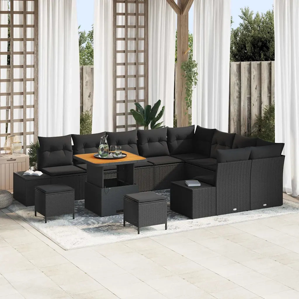 Set Divano da Giardino con cuscino 12 pcs Nero Poly Rattan 3364769