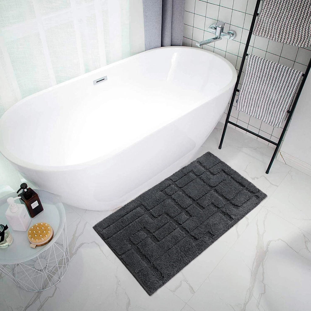Tappeto Bagno Puro Cotone Morbido 3D Camera Sendiletto Elegante Lavabile Antracite 55x120 cm