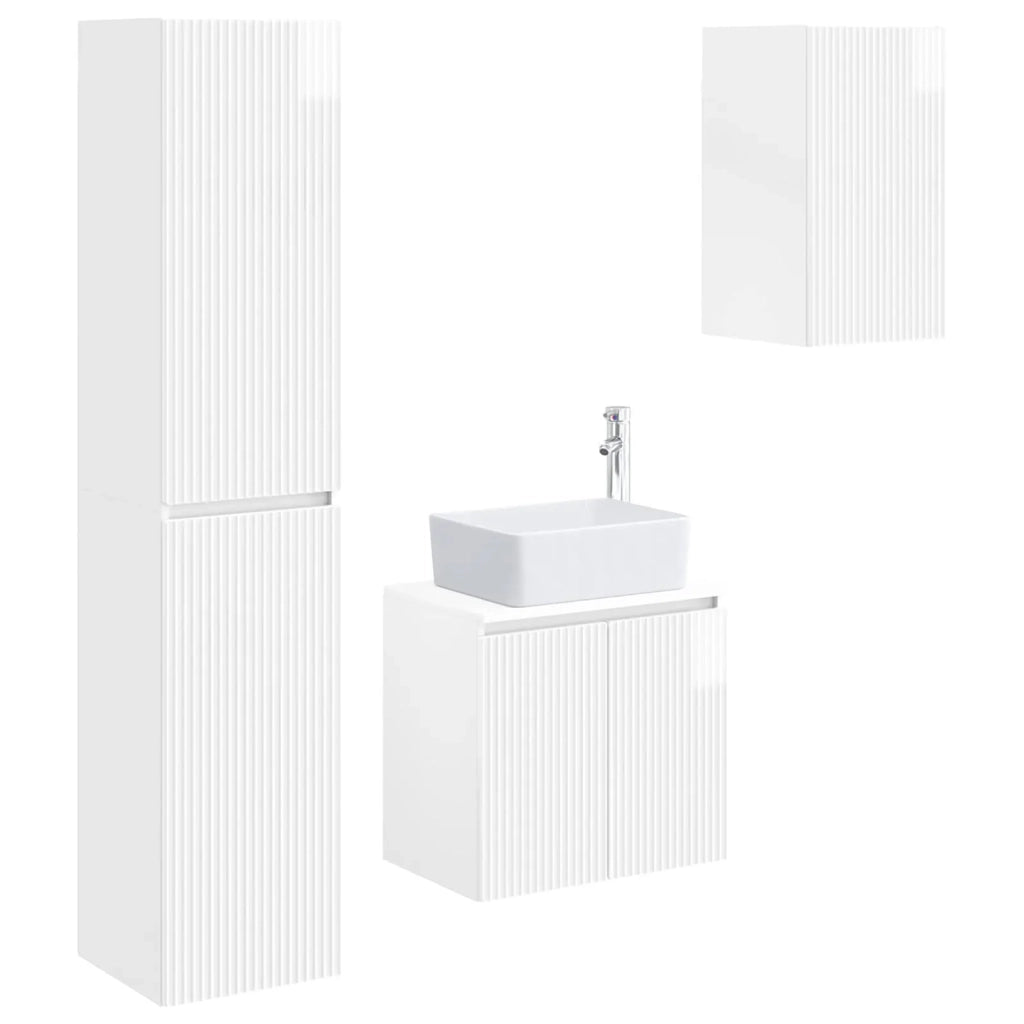 Set di mobili per il bagno 3 pz Bianco Lucido 3406077