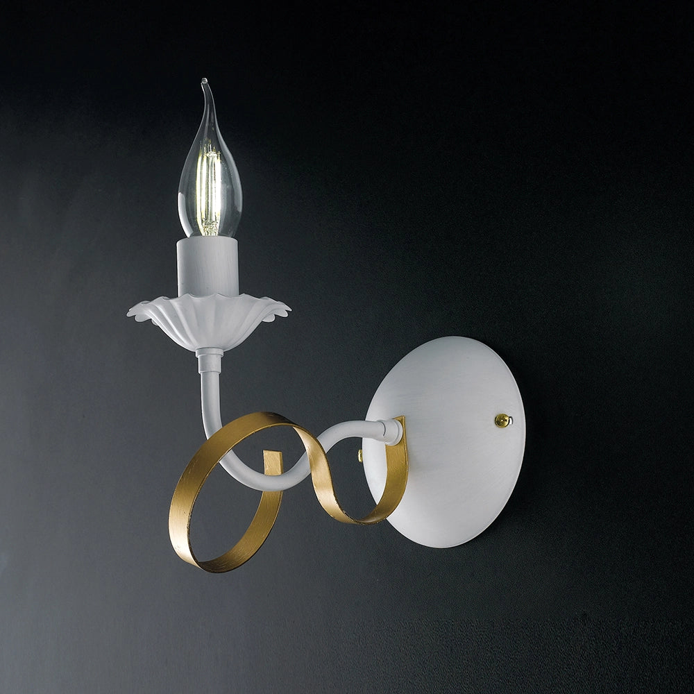 Applique Classico 1 Luce Ferro Battuto Bianco E Oro Serie Bandolo