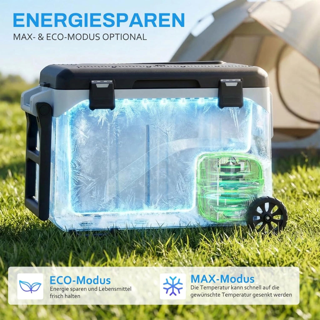 Frigorifero a Compressore 51L, Fino a -20°C, con Ruote, Scala Misura e Apriscatole, Modalità MAX/ECO, Frigorifero Auto DC 12/24 V, AC 100-240 V, Frigoriferi Portatile per Campeggio