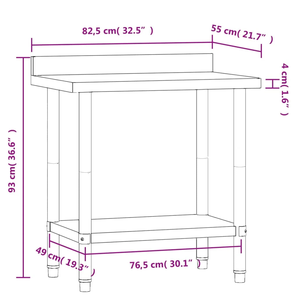 Tavolo da lavoro professionale da cucina con alzatina 82,5 x 55 x 93 cm acciaio inox 02_0045411