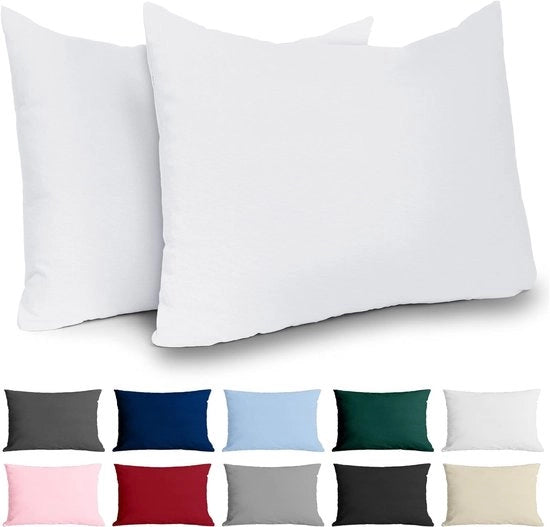 Set di 2 cuscini in cotone rinforzato - Bianco - Tessuto compatto con 57 fili/cm² - Cuscini in cotone 50x30 - Certificato Oeko Tex