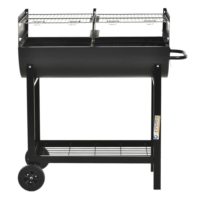 BARBECUE IN ACCIAIO CON 2 GRIGLIE INDIPENDENTI 90CM X 45CM X 96CM COLORE NERO