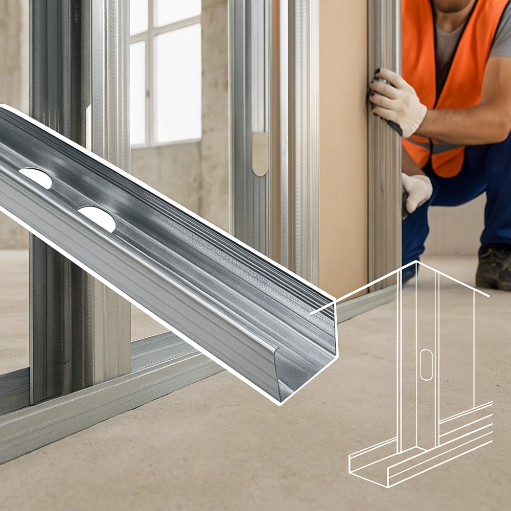 Montante c standard 2 m profilo preforato sp 0,6 mm fissaggio cartongesso 24 pz *** misure 47 x 99 x 50 mm, confezione 1