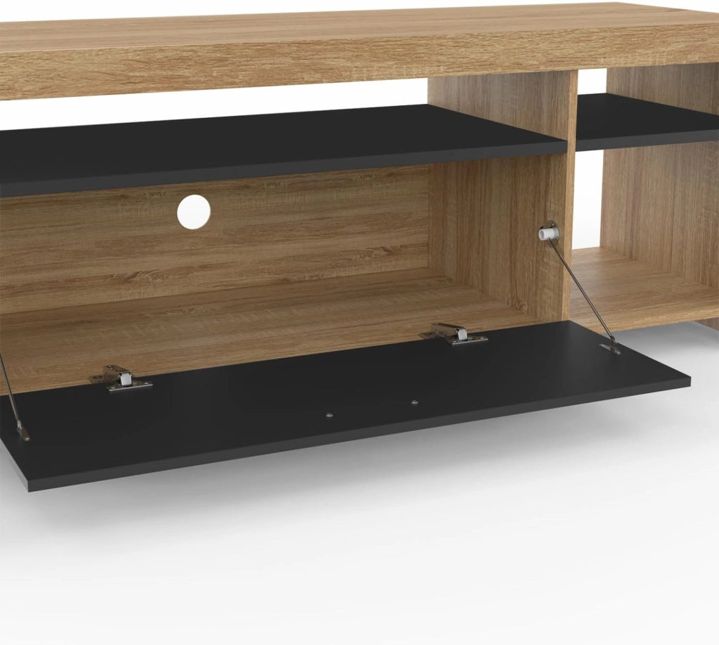 Mueble TV MALO 140 cm en madera y armario negro