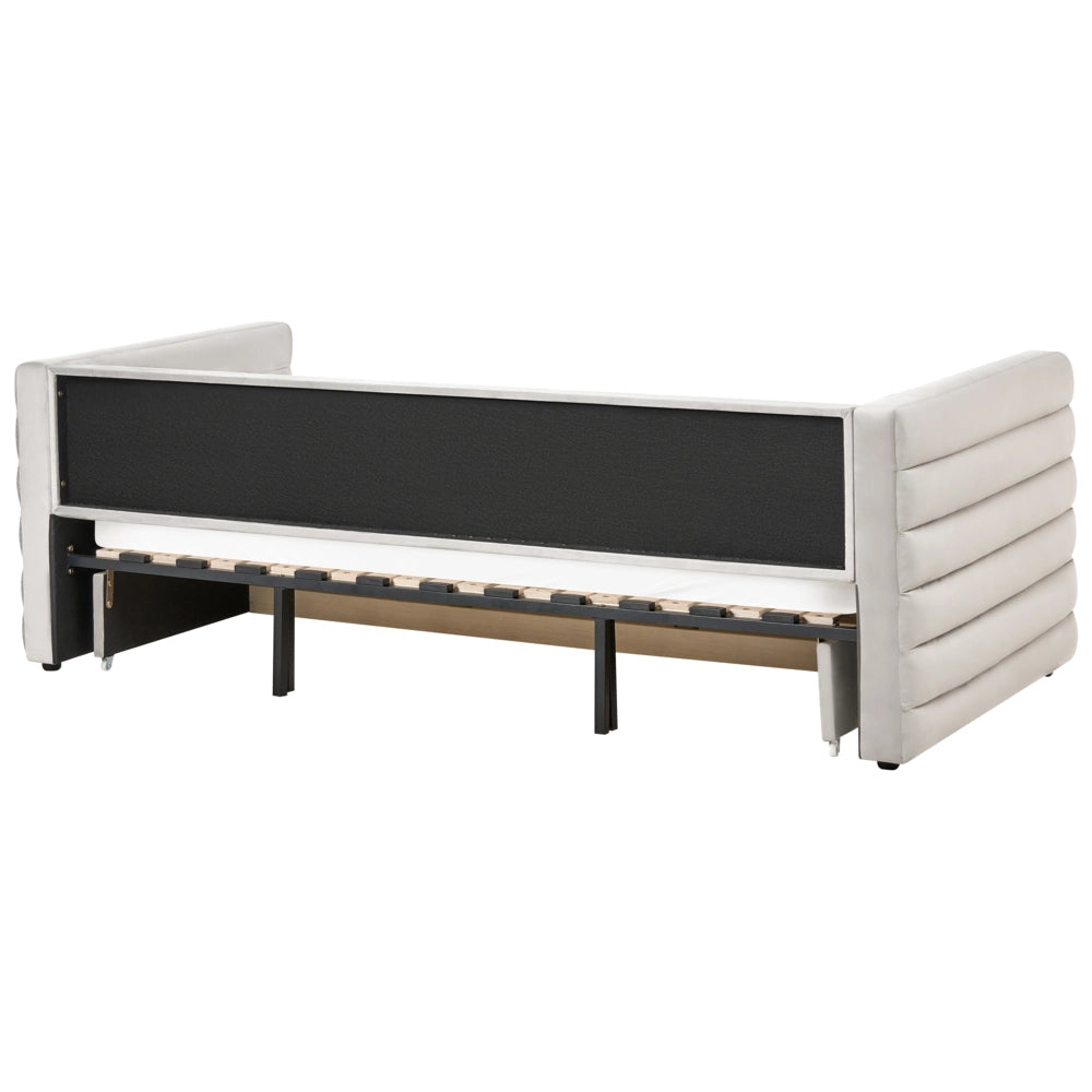 Letto estraibile in velluto grigio 90/180 x 200 cm con cassetti imbottito trapuntato letto da giorno glamour