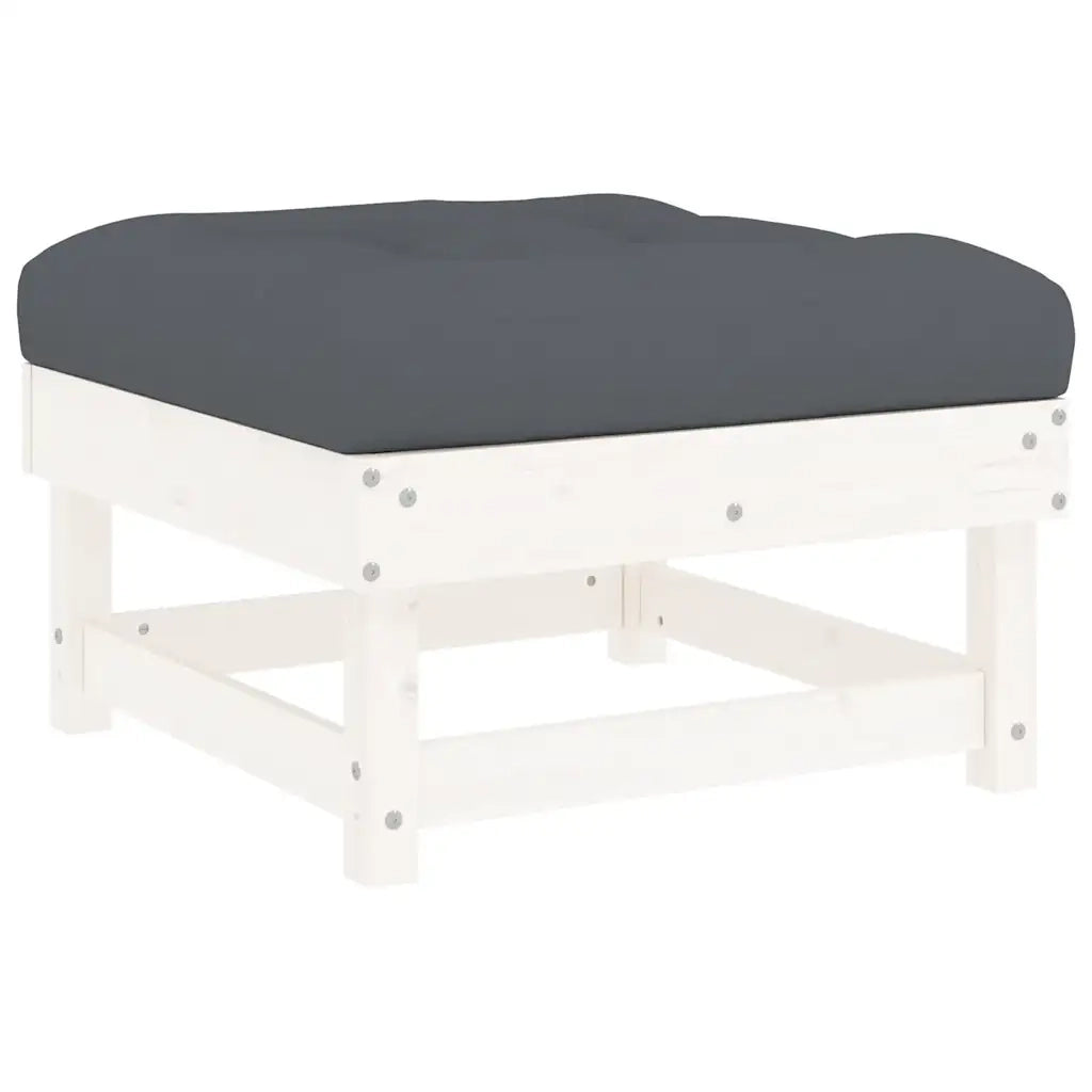 Poggiapiedi da Giardino con Cuscino Legno Massello Pino Bianco CFW4539872