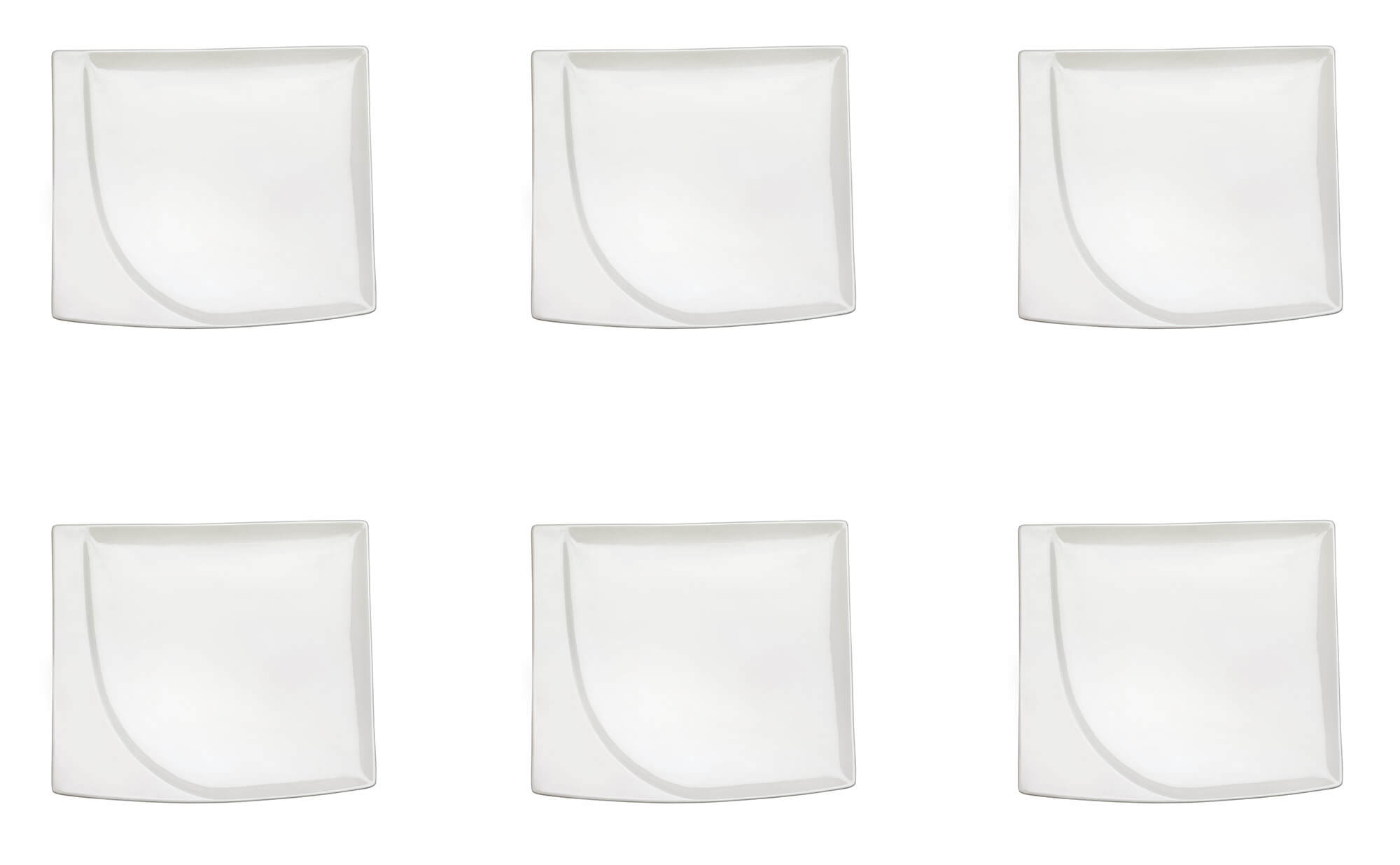 Set 6 Piatti Snack Rettangolari 20,5x18x1,5 cm in Porcellana Allluminica Kaleidos Aluxina Bianchi