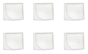 Set 6 Piatti Snack Rettangolari 20,5x18x1,5 cm in Porcellana Allluminica Kaleidos Aluxina Bianchi