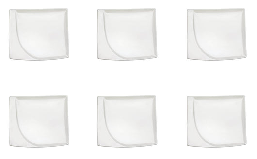 Set 6 Piatti Snack Rettangolari 20,5x18x1,5 cm in Porcellana Allluminica Kaleidos Aluxina Bianchi