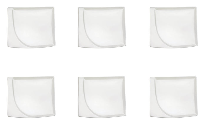 Set 6 Piatti Snack Rettangolari 20,5x18x1,5 cm in Porcellana Allluminica Kaleidos Aluxina Bianchi