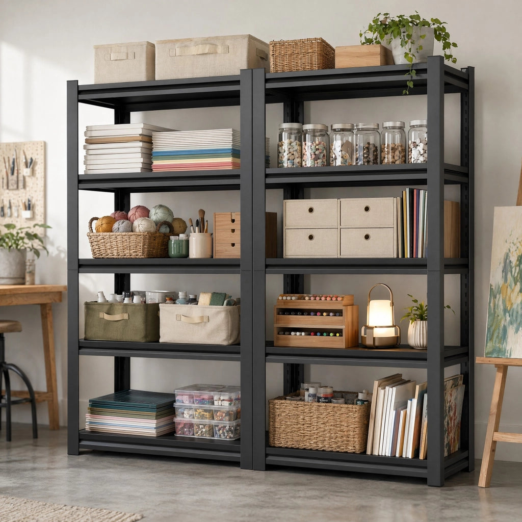 Scaffale per carichi pesanti 90x40x183 cm nero in metallo, 5 ripiani regolabili