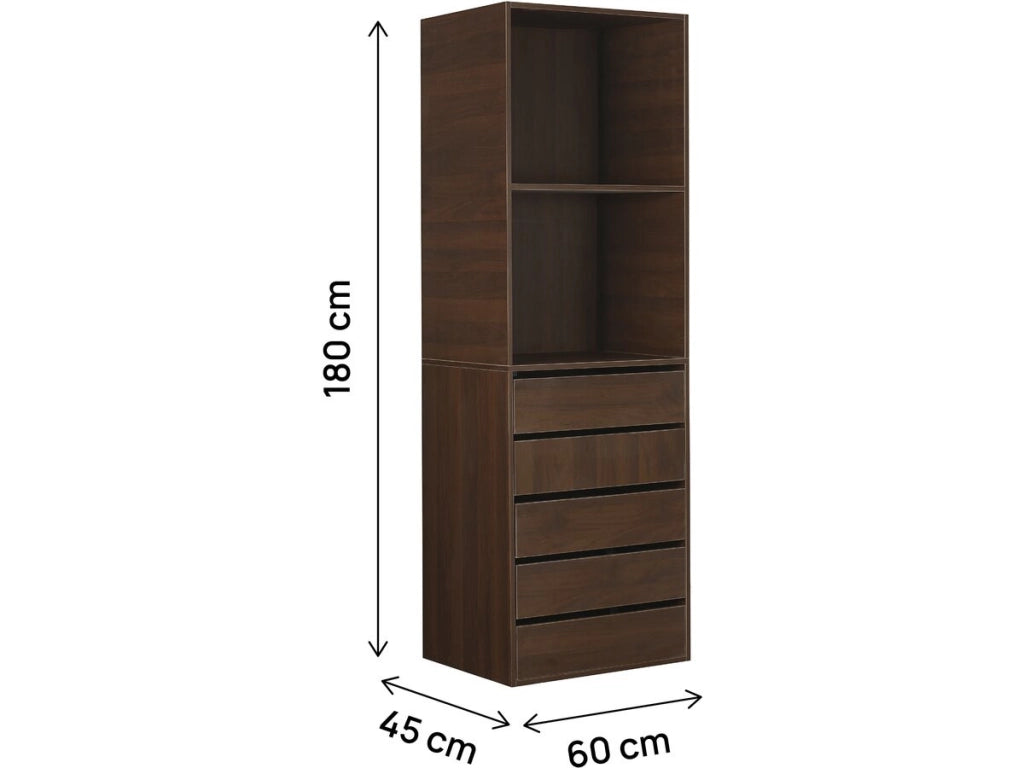 Armadio "Opéra" con 5 cassetti e 2 ripiani - 60 x 45 x 180 cm - Marrone