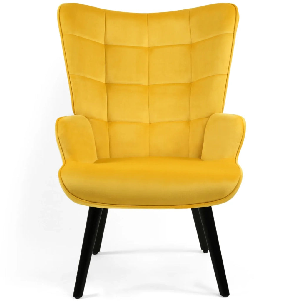 IDMarket - ANIA Poltrona scandinava con poggiapiedi in velluto giallo