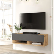 Consolle da Parete 'Laitila' con Anta e Scomparti Mobile Pensile Porta TV 100 cm - Rovere Rustico/Antracite [en.casa]