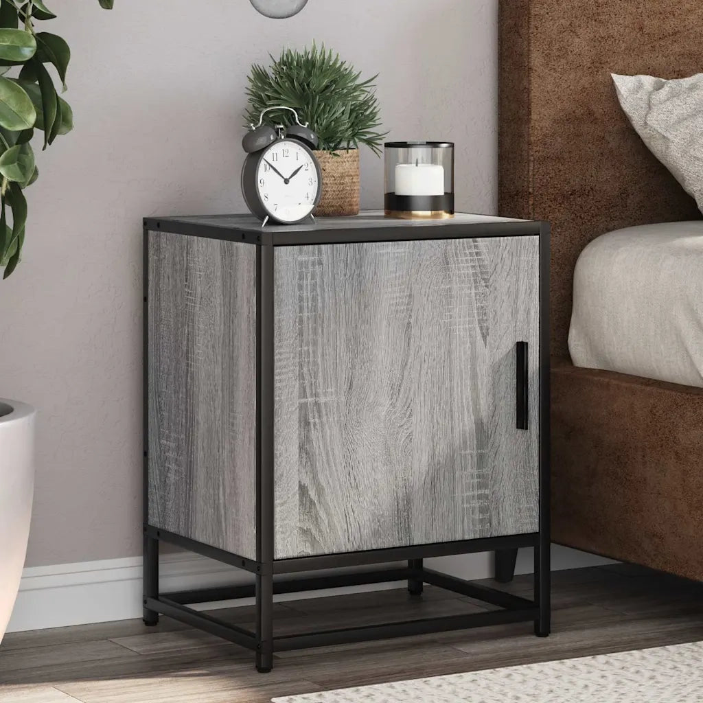 Comodino-Tavolino da notte Grigio Sonoma 40x31x50 cm Legno Multistrato e Metallo 678813