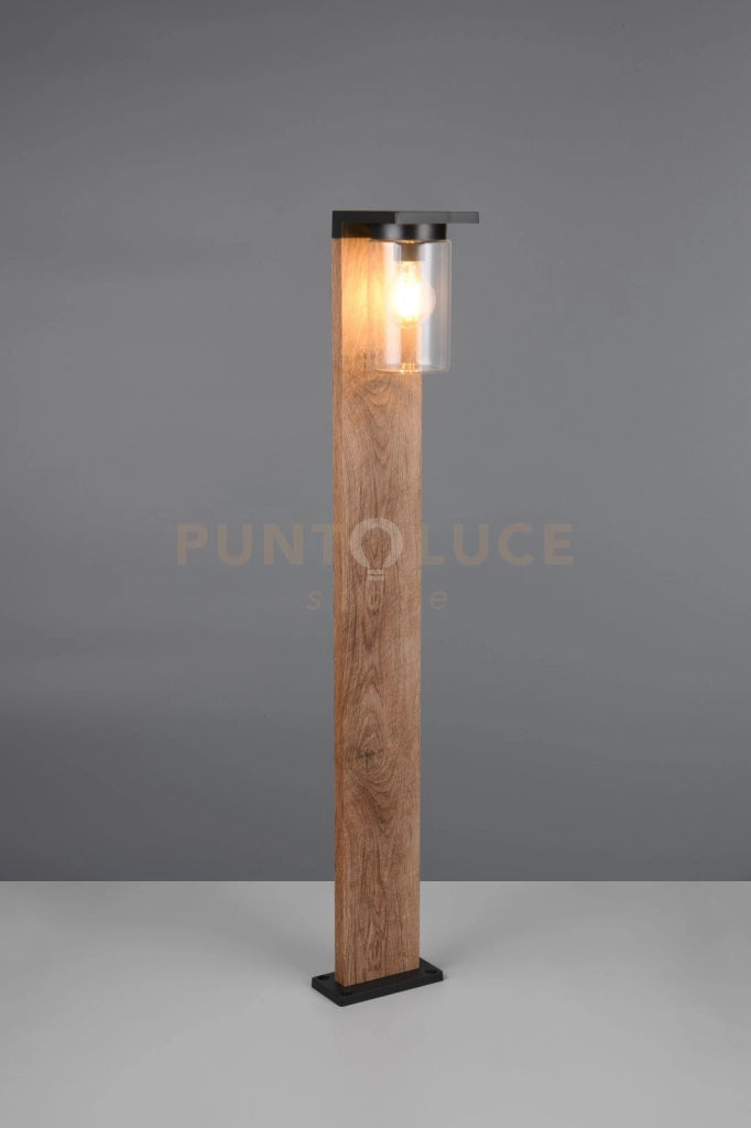 ARDILA PALO ALTO DA ESTERNO ALLUMINIO NERO CON EFFETTO LEGNO E VETRO TRASPARENTE CON INTERRUTTORE E SENSORE CREPUSCOLARE IP44 H.100CM 1 LUCE ATTACCO E27