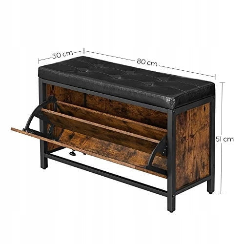 Scarpiera rustica marrone Valora con seduta morbida in stile loft e moderno