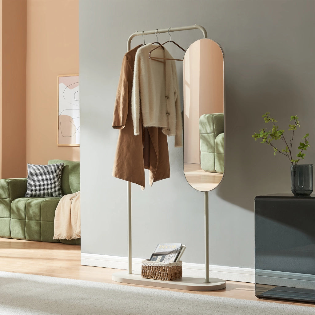 Stand Appendiabiti Vamn con Specchio Girevole 167 x 80 x 35 cm - Avena Oatmeal [en.casa]