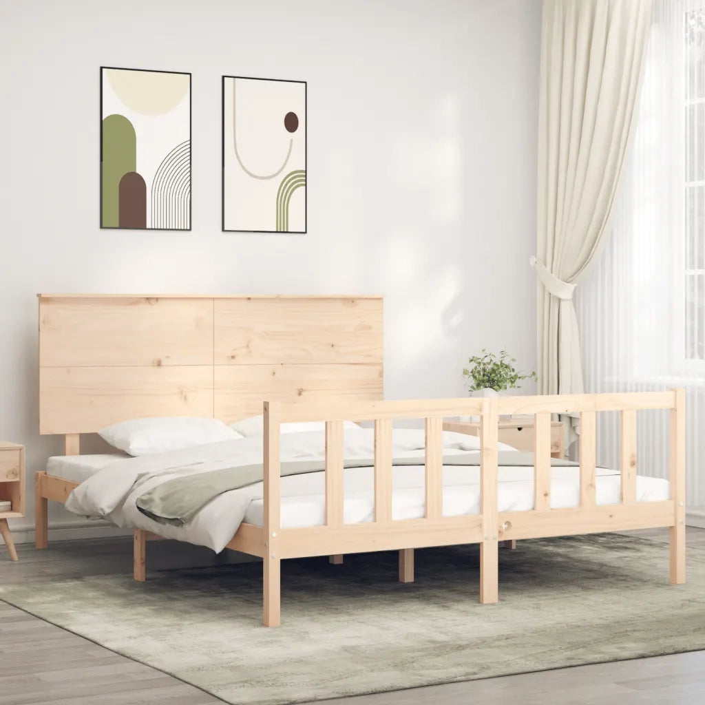 Giroletto con Testiera-Struttura Letto con testiera King Size in Legno Massello 825679