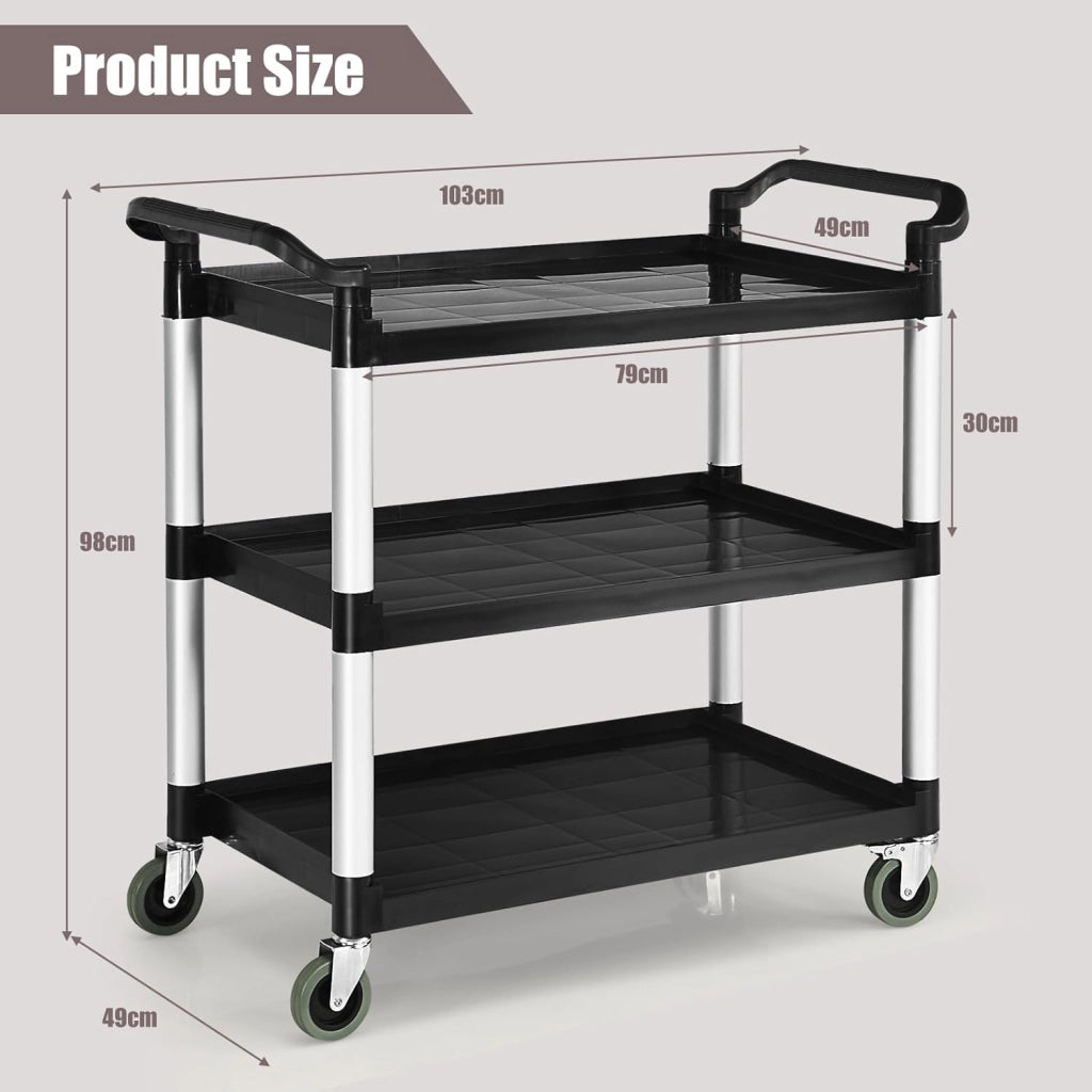Carrello di servizio a 3 livelli, carrello da cucina con ruote (2 con freno) e comode maniglie, carrello ausiliario con capacità di carico di 50 kg per scaffale, 103 x 49 x 98 cm