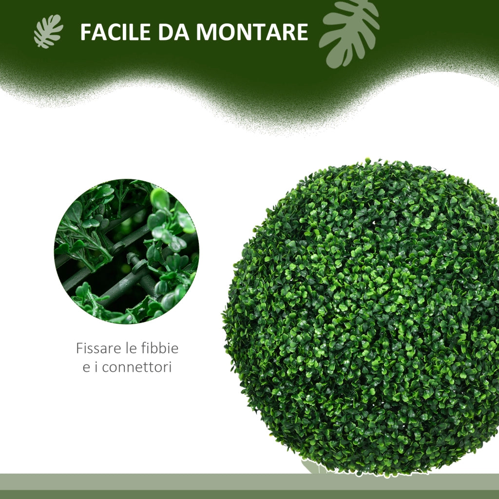 Set di 2 Piante Finte Sfera di Bosso ?50cm, Decorazione per Interno ed Esterno, Verde