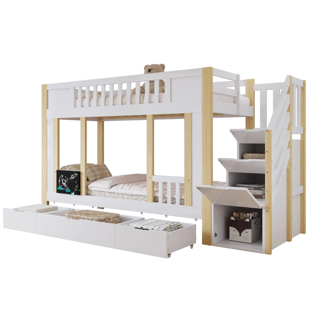Letto a castello per bambini 90x200 cm con scala contenitore