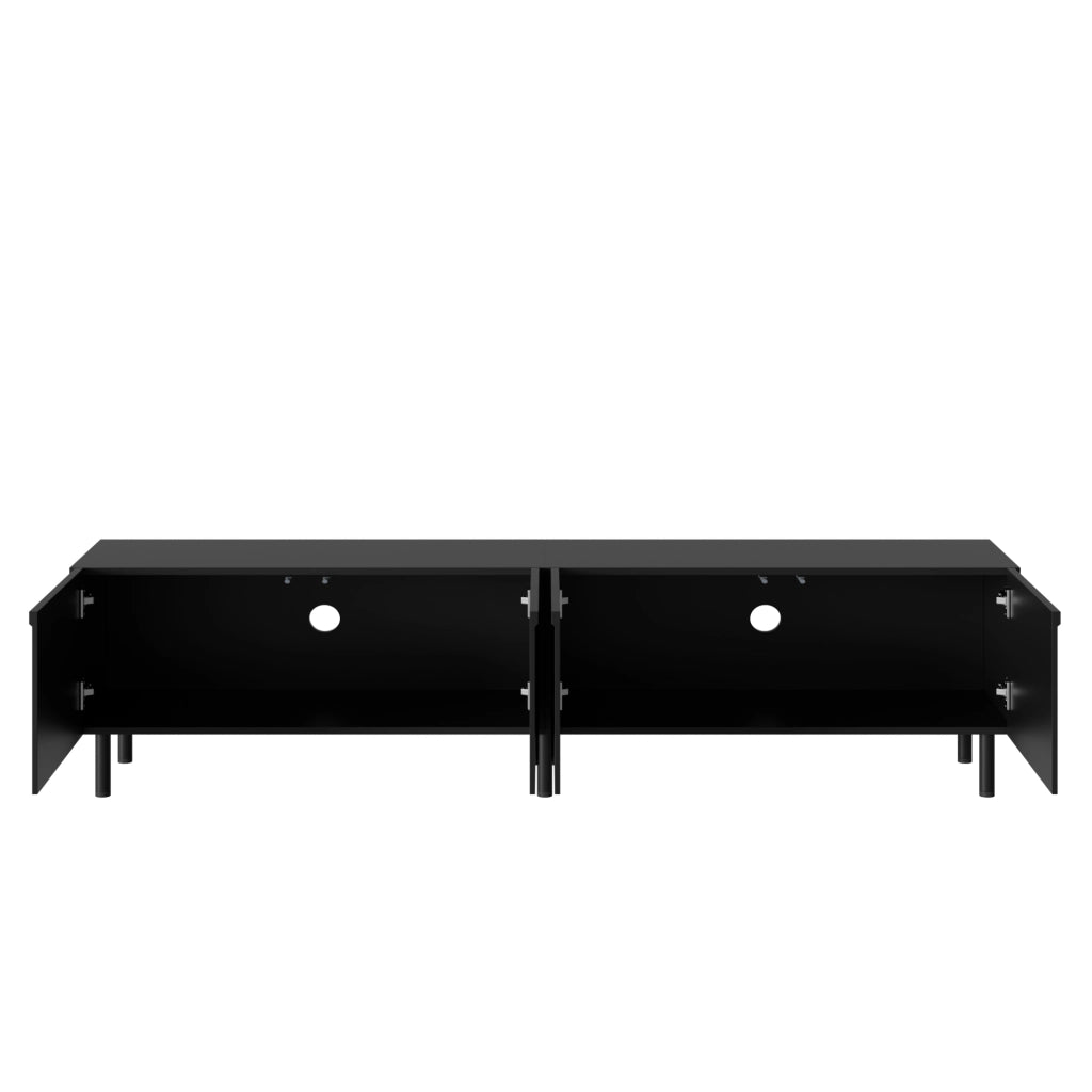 Mobile porta TV con 4 ante e 2 vani separati, piedi in metallo, per soggiorno, in MDF e PB, nero, 180 × 35 × 49 cm