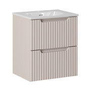 Insieme VANO cashmere e bianco 50cm: mobile sottolavabo con cassetti scanalati verticalmente + lavabo incassato bianco