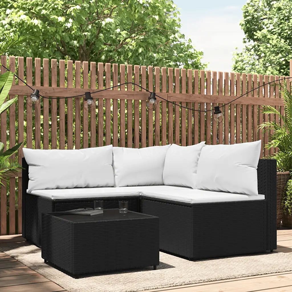 Set Divani da Giardino 4 pz con Cuscini Nero in Polyrattan 319733