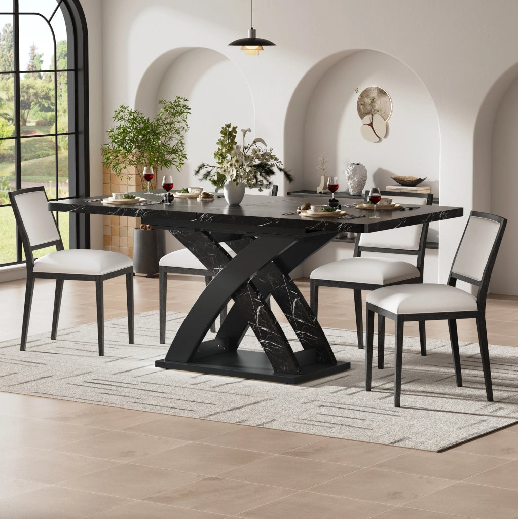 Tavolo da pranzo allungabile nero in MDF e metallo 120-160 cm