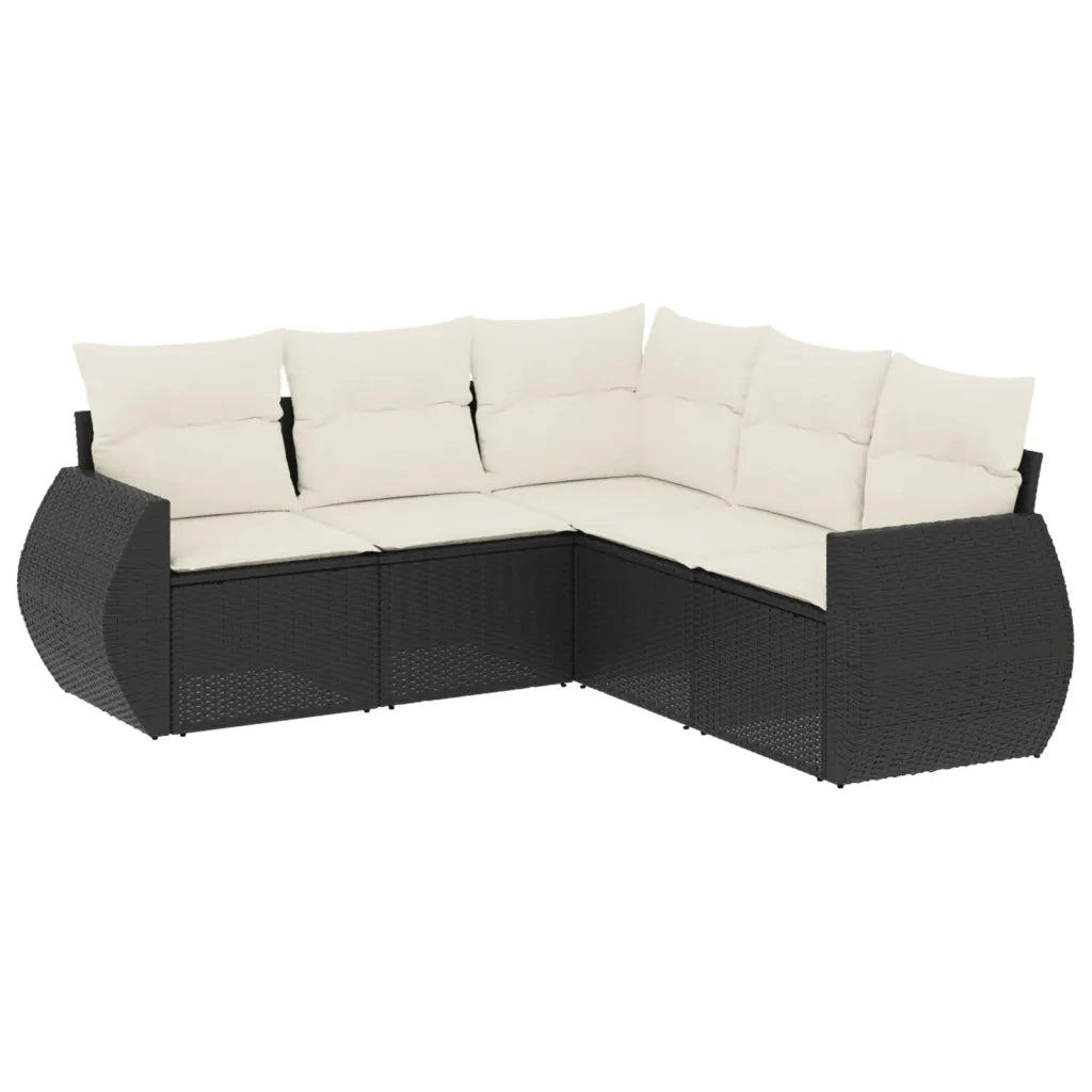 Set Divani da Giardino 5 pz | Set Salotto da Giardino con Cuscini in Polyrattan Nero