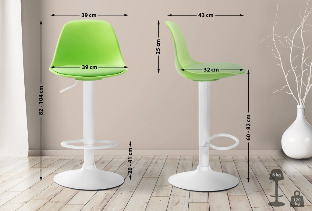 Sgabello di design KIEL in polipropilene e similpelle bianco,verde