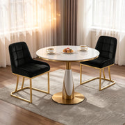 Sedia da Pranzo Set da 2 con Schienale Ergonomico e Piedini Regolabili in Metallo e Velluto Nero