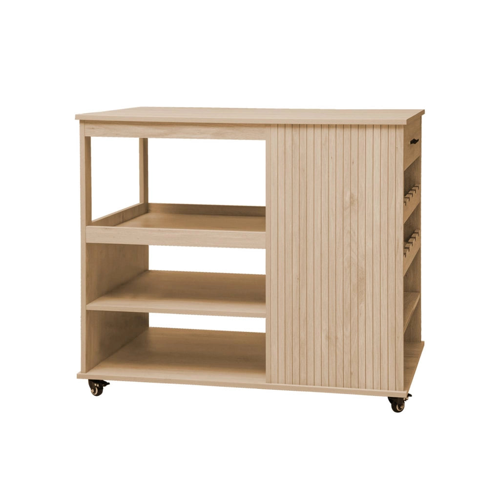 Carrello da cucina effetto legno con portabottiglie, 100cm, marrone
