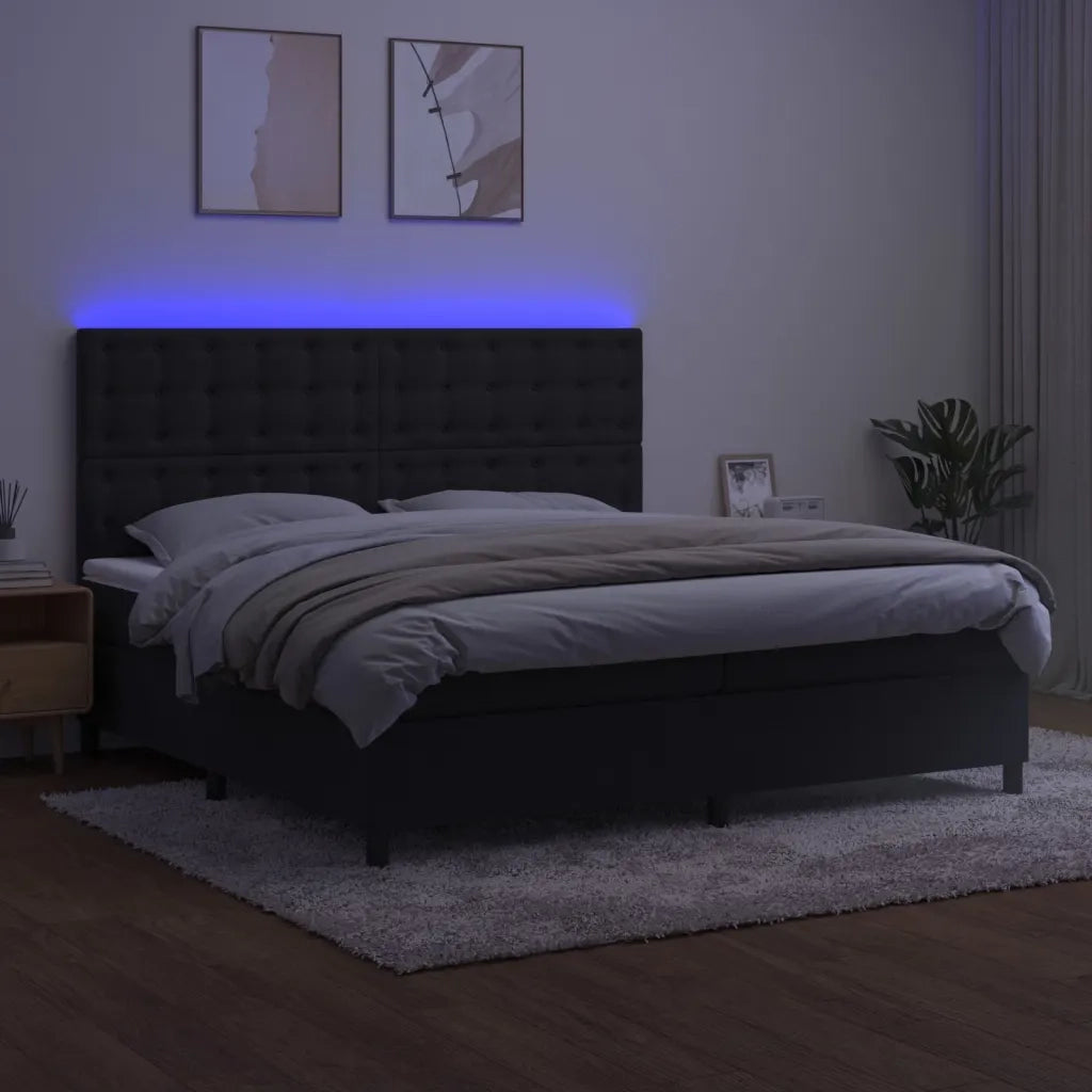 Letto a Molle con Materasso e LED Nero 200x200 cm in Velluto 3136385