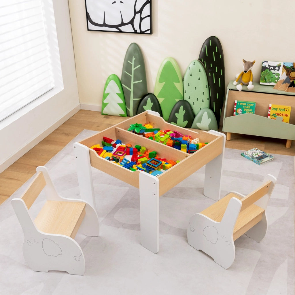 Set di tavolo e sedie per bambini con deposito lavagna rimovibile-Set di mobili 3 PCS per ragazzi e ragazze Bianco