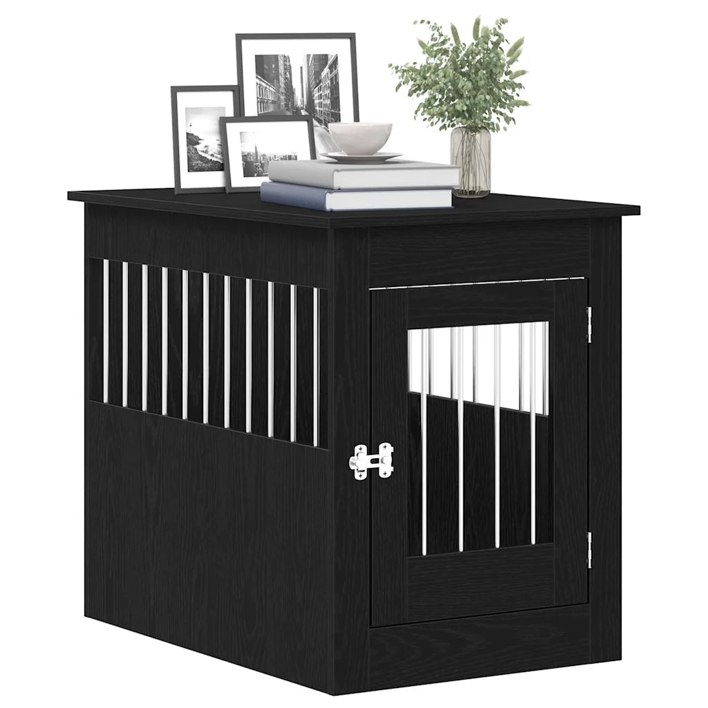Mobile per cuccia per cani Rovere Nero 55x80x68 cm in legno ingegnerizzato 862176