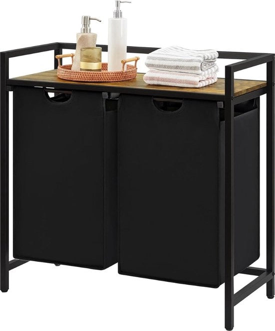 Ufficio per la lavanderia 2 sezioni - 95L Lavanderia organizzatore estensibile con grande piastra superiore e 2 borse rimovibili e maniglie - Classificatore per lavanderia, camera da letto, bagno, cameretta, nero