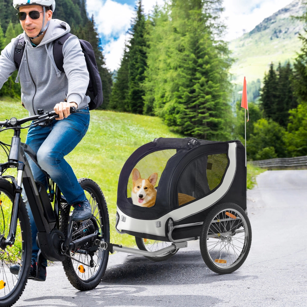 Rimorchio Bici per Cani ¨C zephmum ¨C Bianco e Nero 130x73x90 cm