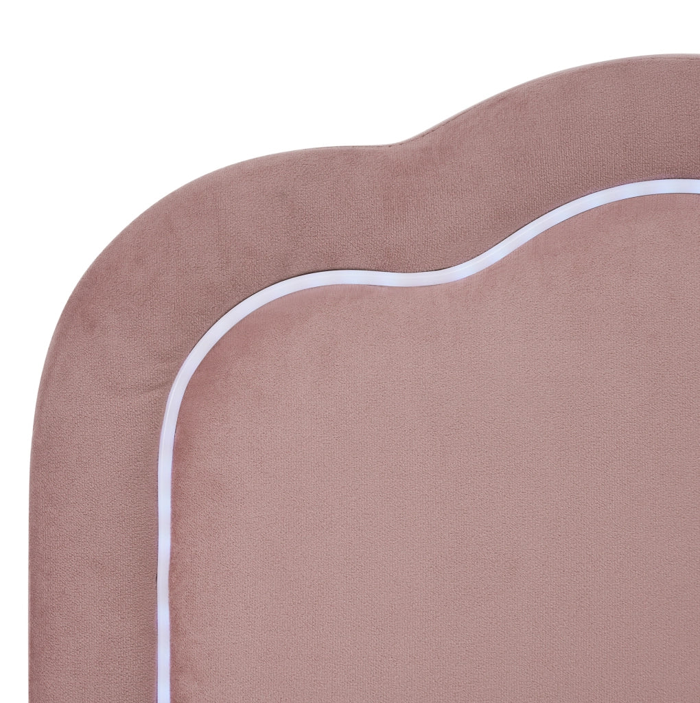 Letto imbottito 140x200 cm in velluto rosa con testiera LED regolabile