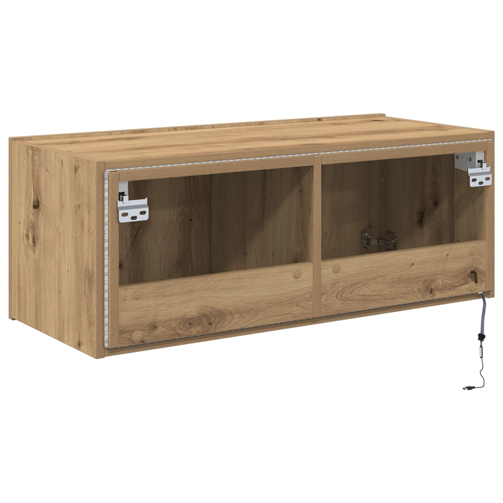 Cabinet da muro per TV  con luci LED Rovere artigianale 80x35x31 cm
