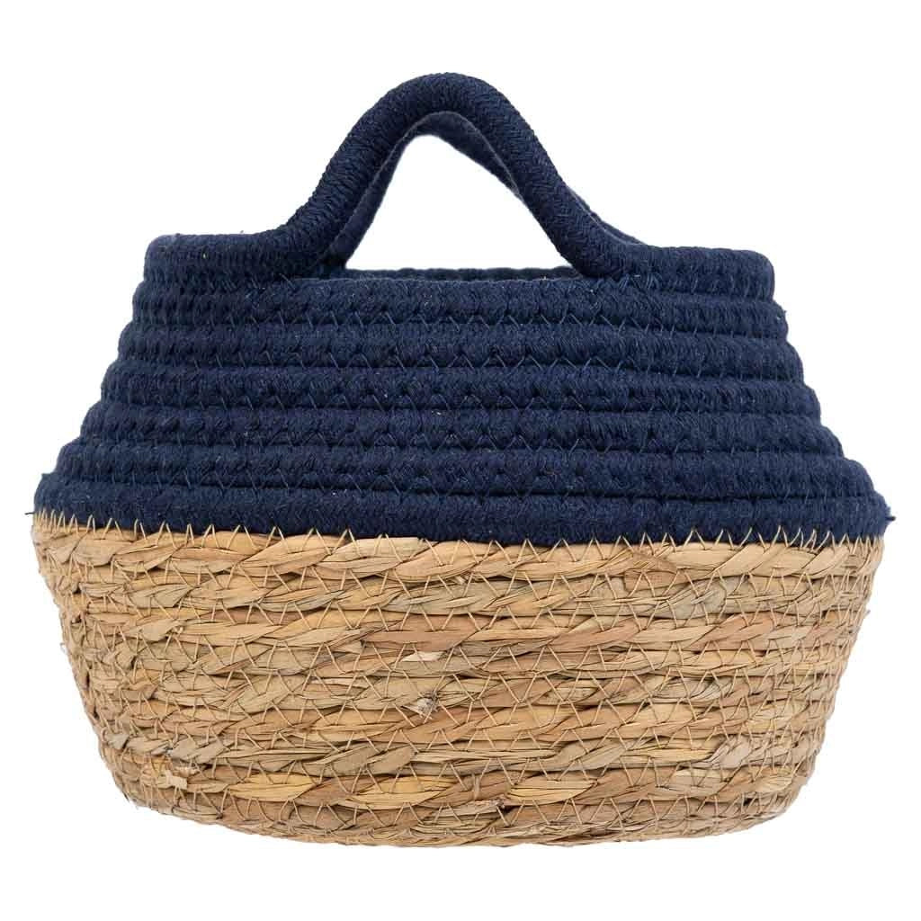 Cesto in fibra naturale e cotone blu d18x13/16,5h
