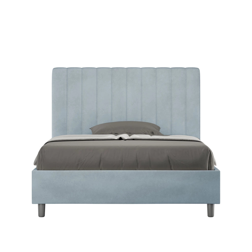 BS COM Letto una piazza e mezza senza rete imbottito 120x200 microfibra azzurro