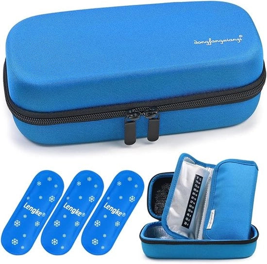 Borsa di Raffreddamento per Viaggi per Diabetici Organizza Borsa di Raffreddamento Isolata per Medicinale con 2 Pacchi di Ghiaccio Borsa Medica Blu