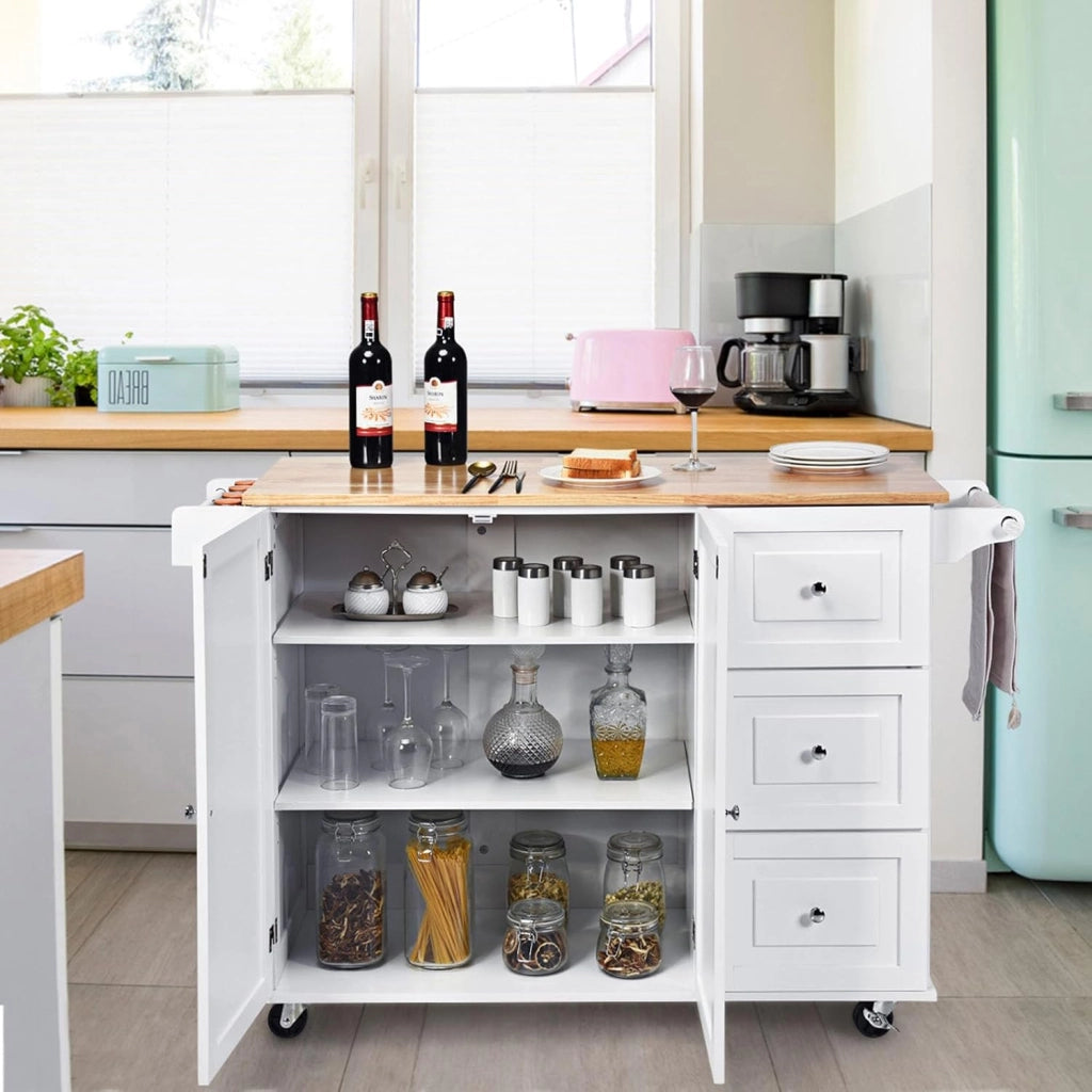 Carrello da Cucina in Legno, Credenza Cucina Salvaspazio con Mensole Regolabili, Armadietto per Microonde con Cassetti, 136 x 76 x 91 cm (Bianco)