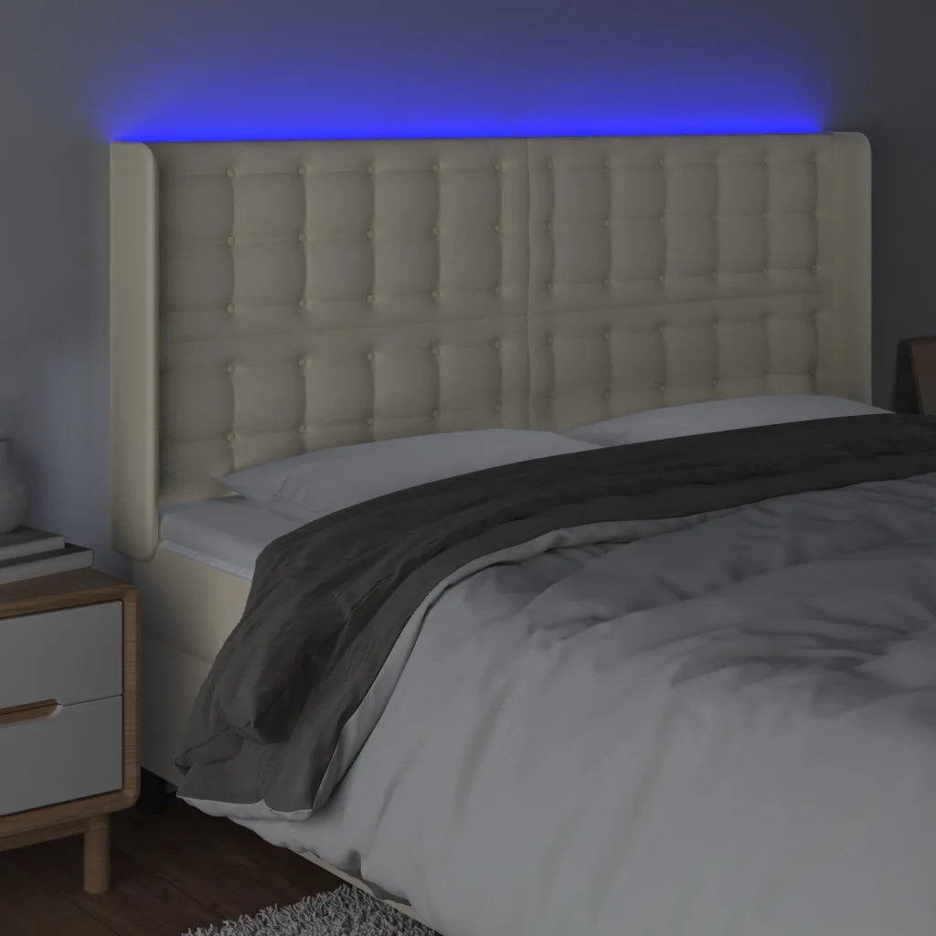 Testiera a LED Crema 163x16x118/128 cm in Similpelle 3124146